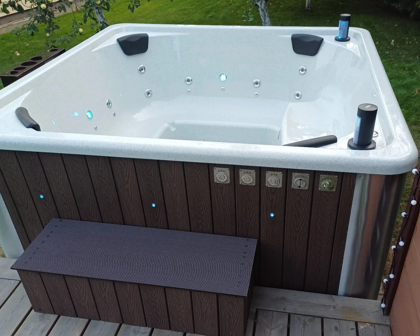 Rectangular Wood-Fired Hot Tub with Integrated Log Burner