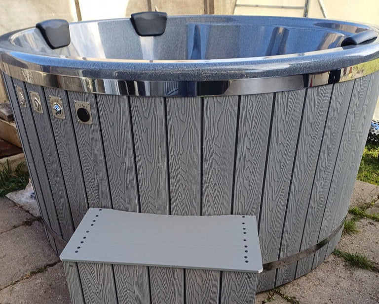 Round Wood-Fired Hot Tub with Integrated Log Burner