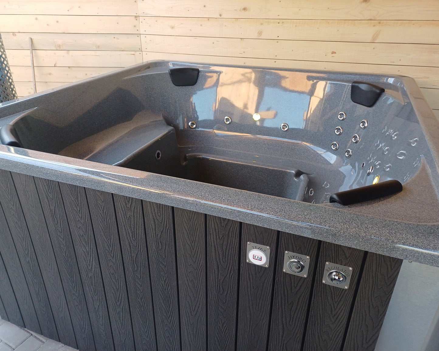 Rectangular Wood-Fired Hot Tub with Integrated Log Burner