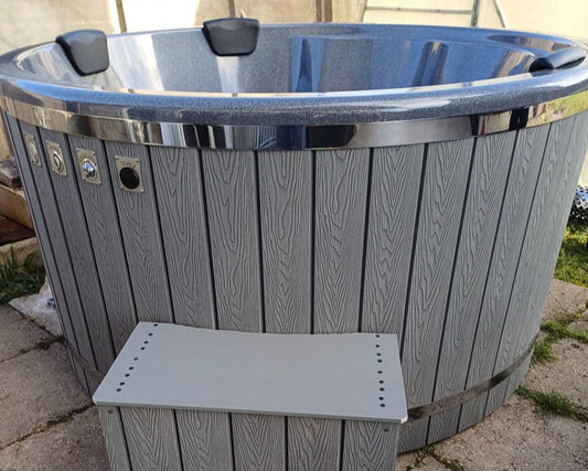 Round Wood-Fired Hot Tub with Integrated Log Burner