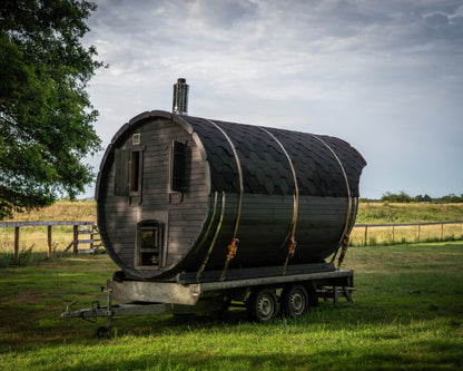 Barrel sauna box ready for the party in Norfolk field