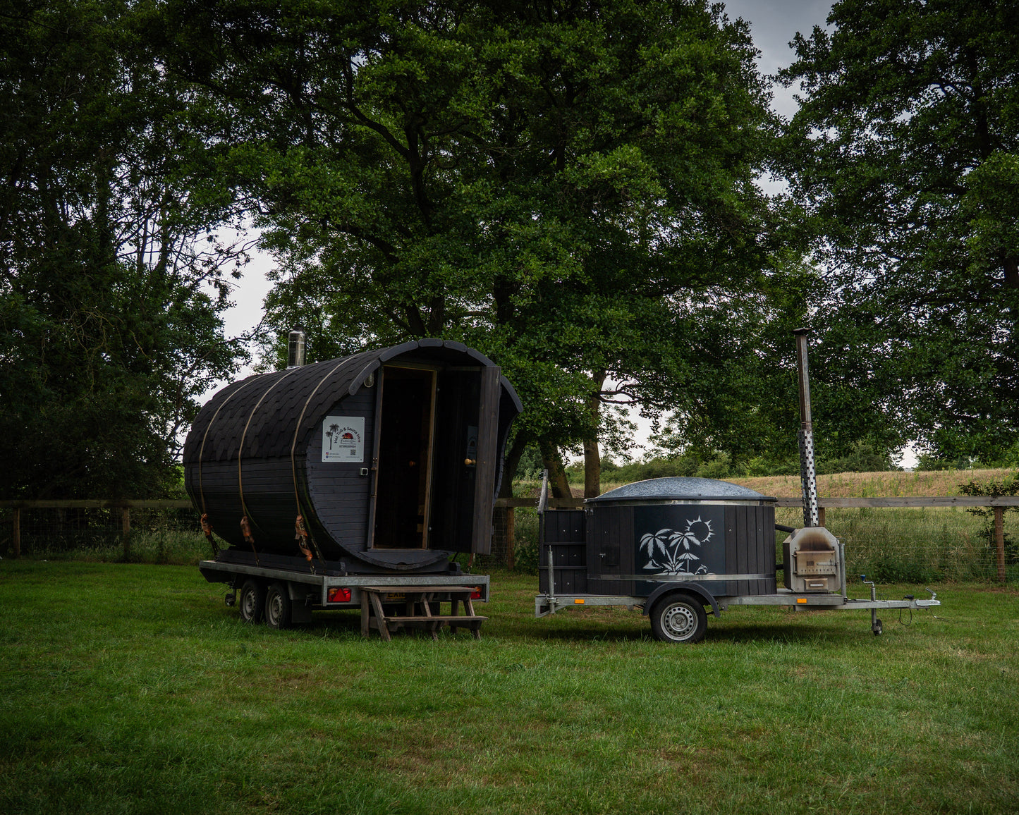 Sauna and Hot Tub bundle in the glamping site ready for the weekend
