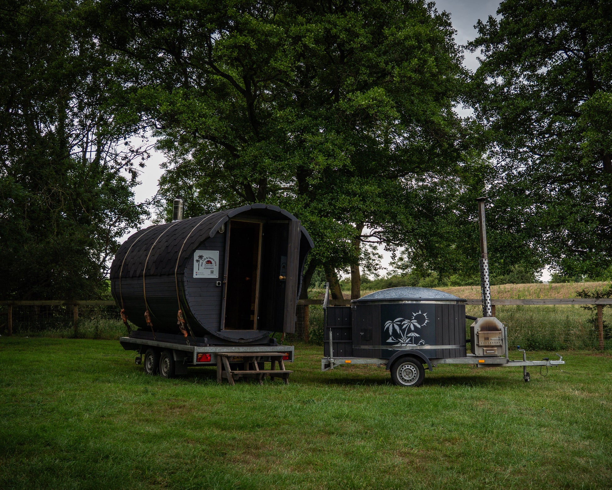 Sauna and Hot Tub bundle in the glamping site ready for the weekend