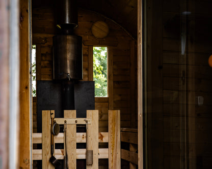 A glimpse inside the sauna for hire  