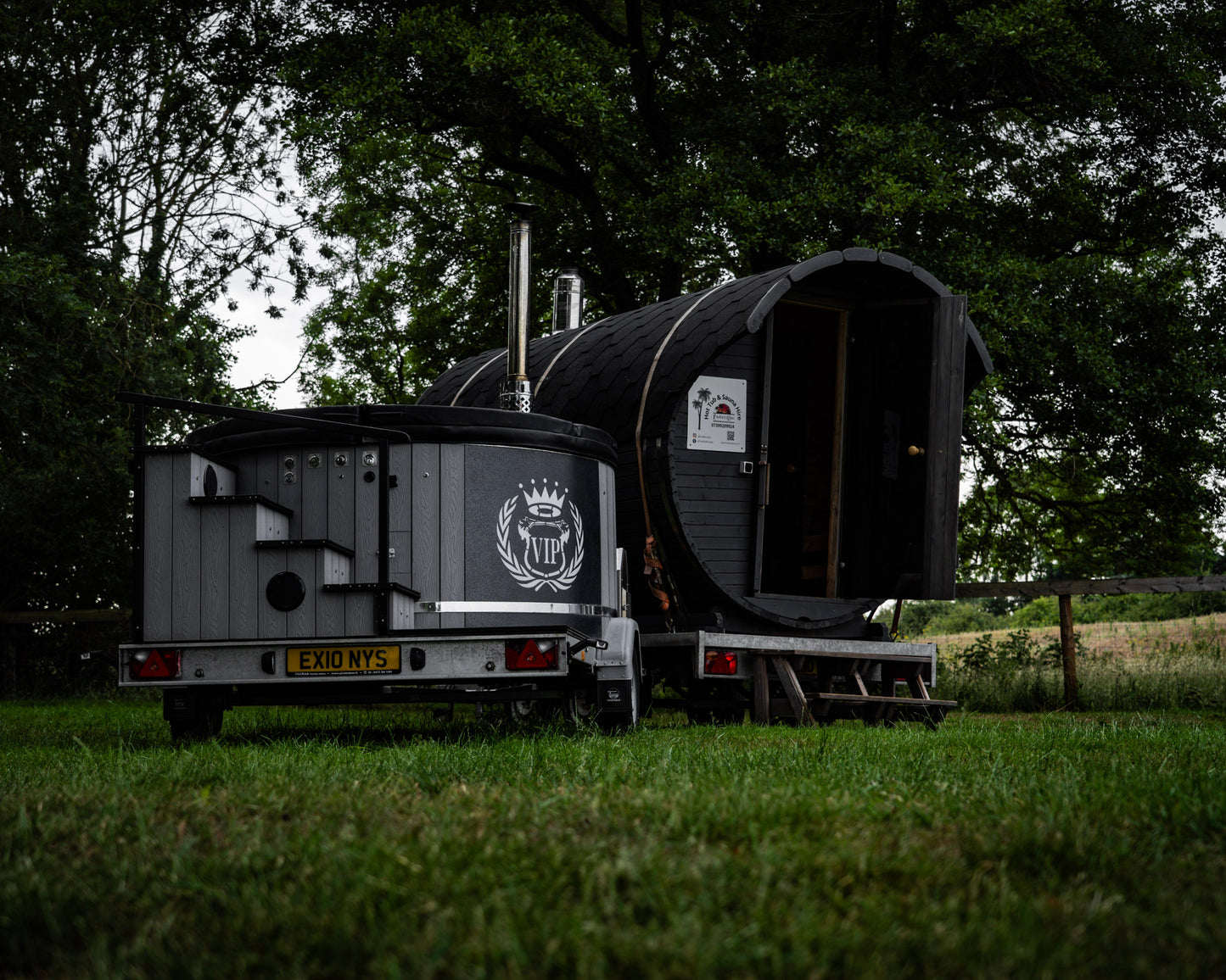 Bundle of VIP Hot tub and Sauna in a field in Bury St Edmunds