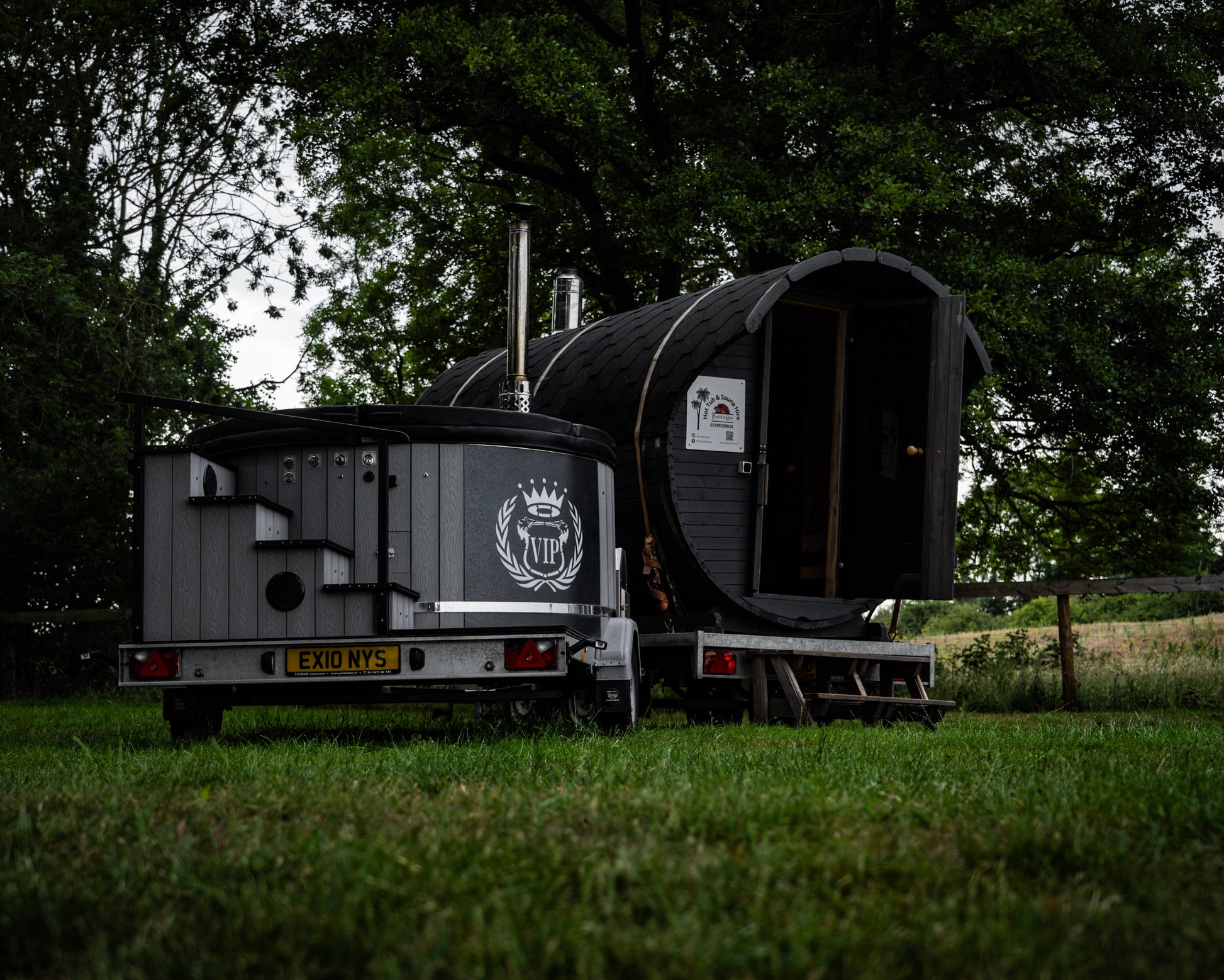 Bundle of VIP Hot tub and Sauna in a field in Bury St Edmunds