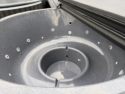 Round Wood-Fired Hot Tub with External Log Burner