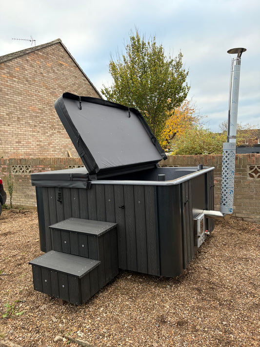 Rectangular Wood-Fired Hot Tub with Integrated Log Burner