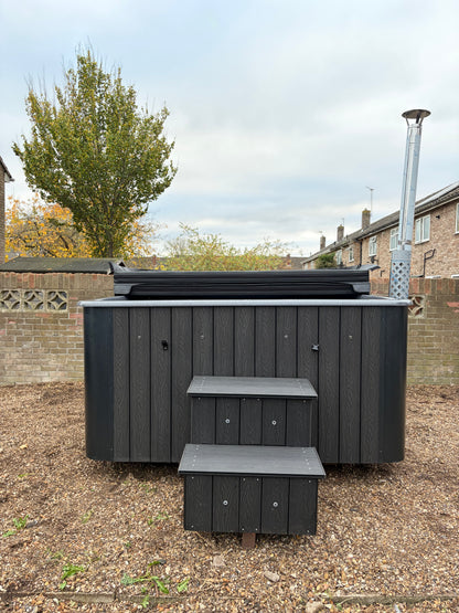 Rectangular Wood-Fired Hot Tub with Integrated Log Burner