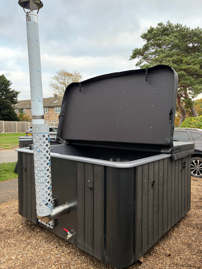 Rectangular Wood-Fired Hot Tub with Integrated Log Burner